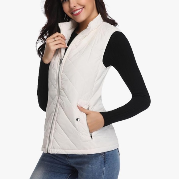 White Quilted Vest for Women - Picture 2 of 8